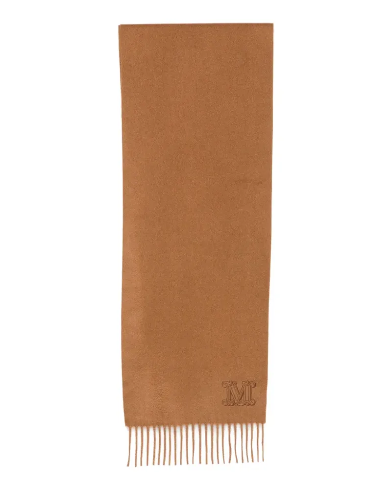 Max Mara logo-embroidered fringed scarf - Nude Nude