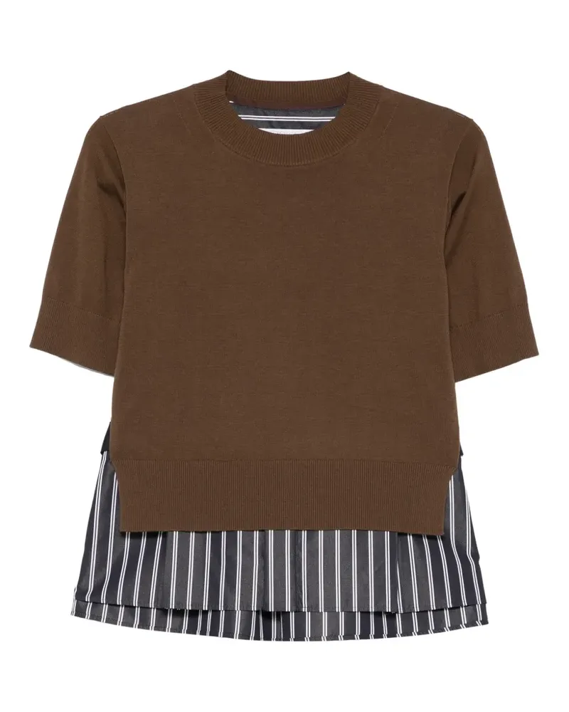 Sacai T-Shirt mit gestreiften Einsätzen - Braun Braun