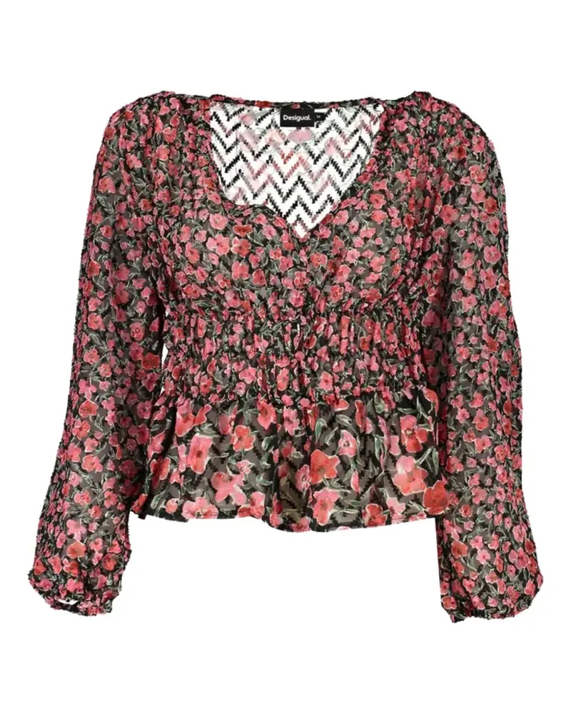 Desigual Gesmokte Bluse mit Blumenprint - Rosa Rosa