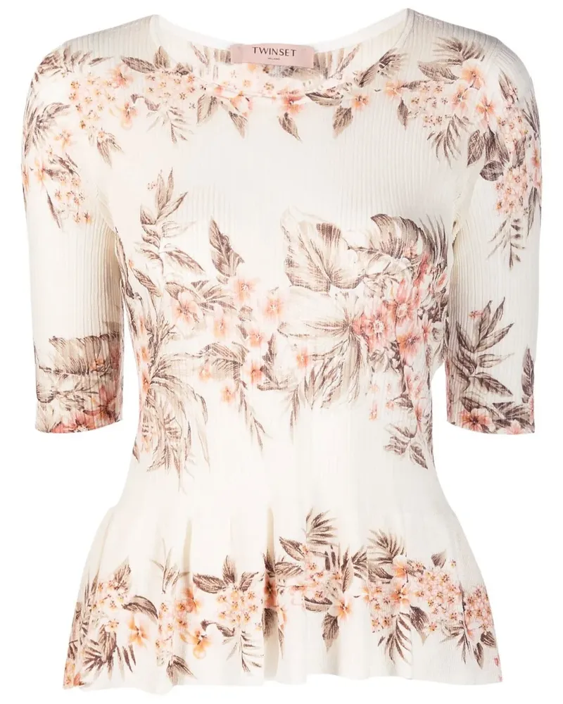 Twin-Set Bluse mit Blumen-Print - Nude Nude