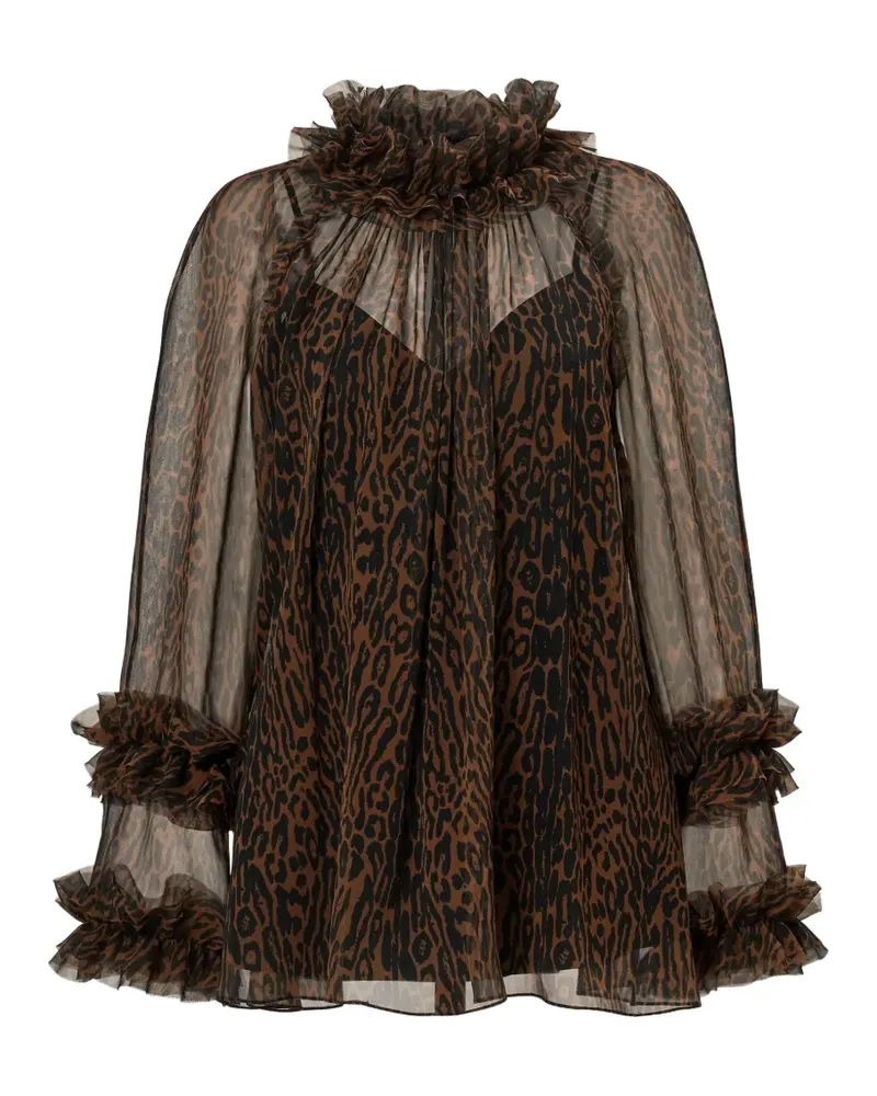 Carolina Herrera New York Gerüschtes Oberteil mit Leopardenprint - Braun Braun