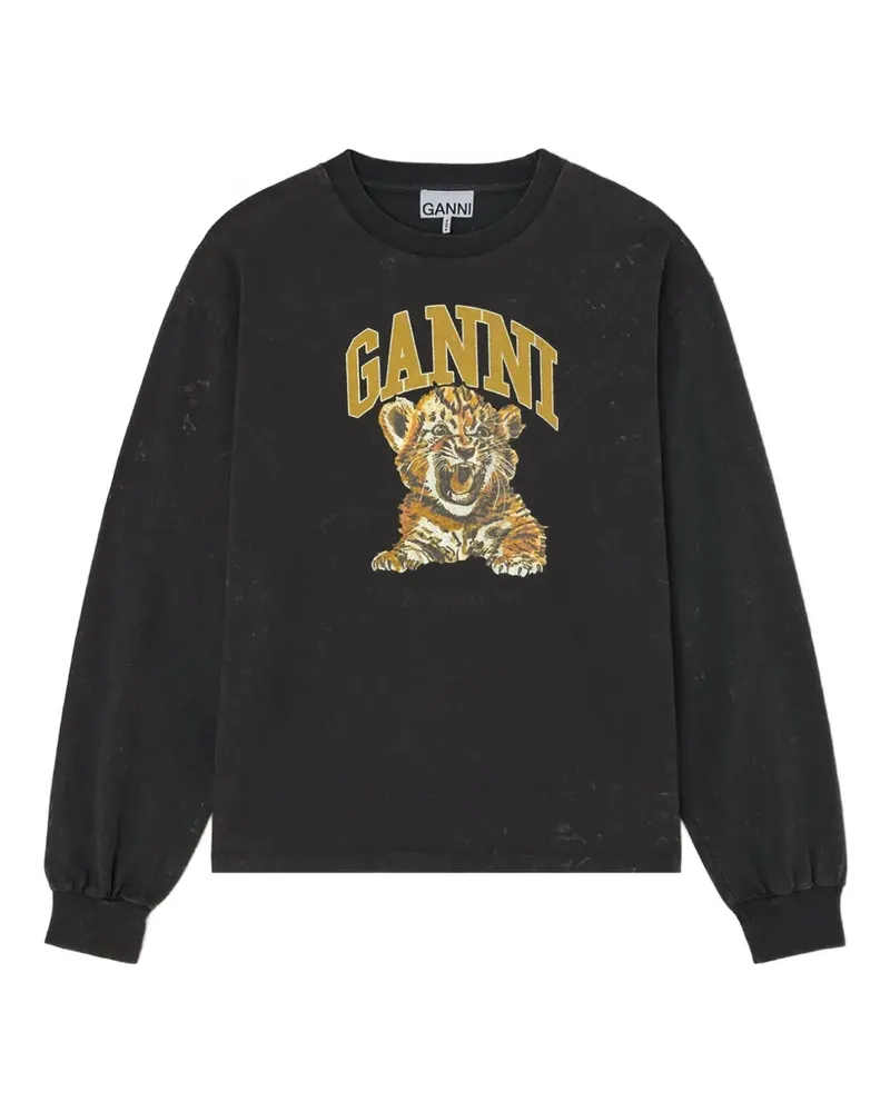 Ganni Langarmshirt mit Tiger-Print - Schwarz Schwarz