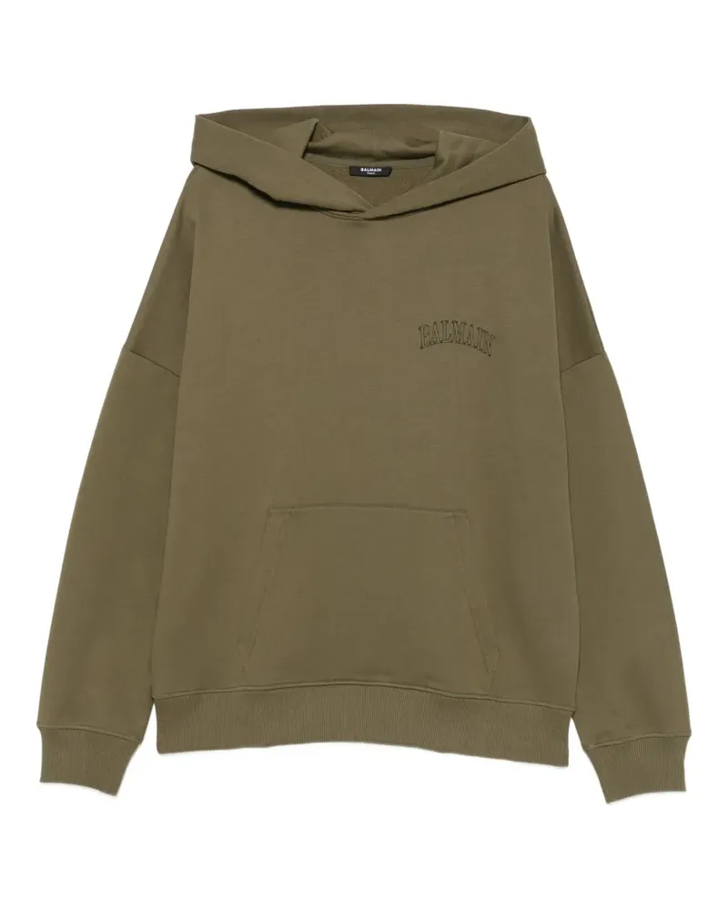Balmain logo-print cotton hoodie - Grün Grün