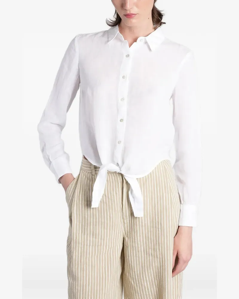 120% Lino tie-front long-sleeve shirt - Weiß Weiß