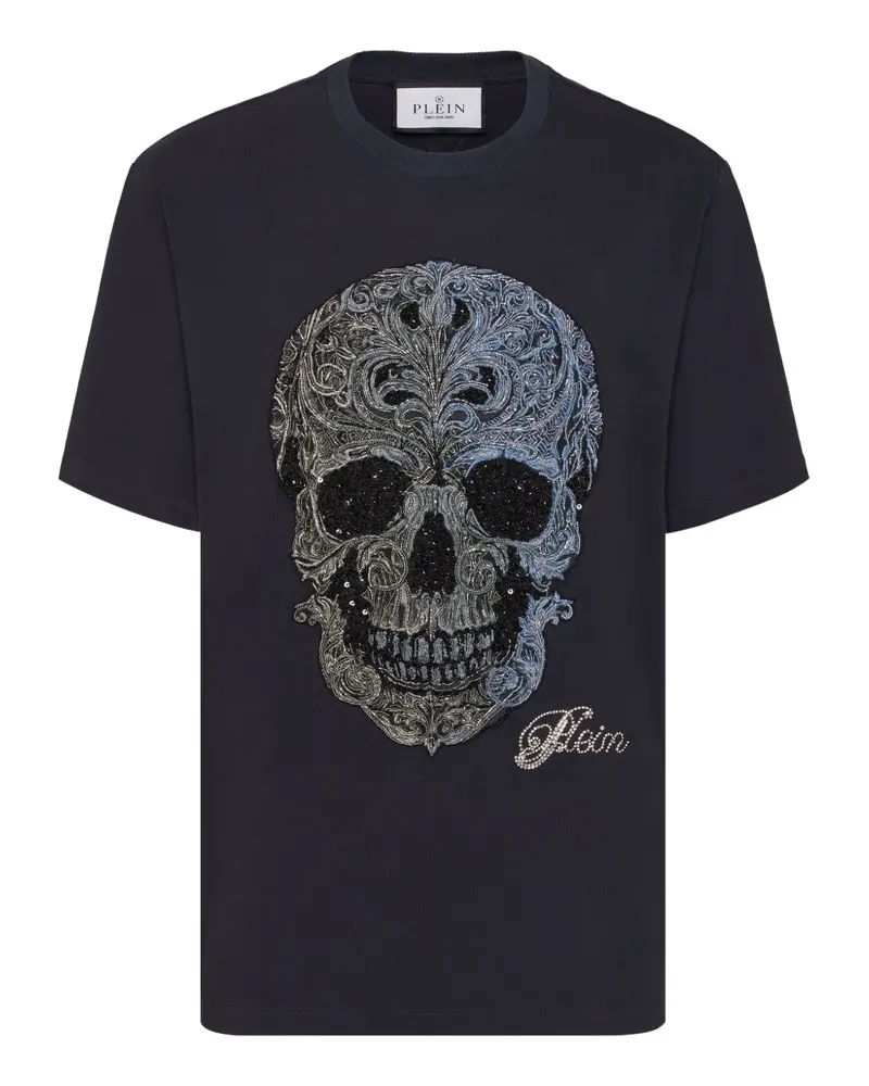 Philipp Plein T-Shirt mit Totenkopf-Stickerei - Blau Blau