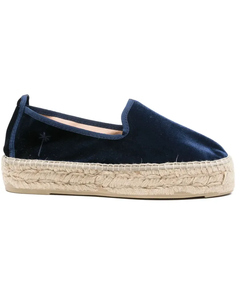 Manebí Monaco Plateau-Espadrilles aus Samt - Blau Blau