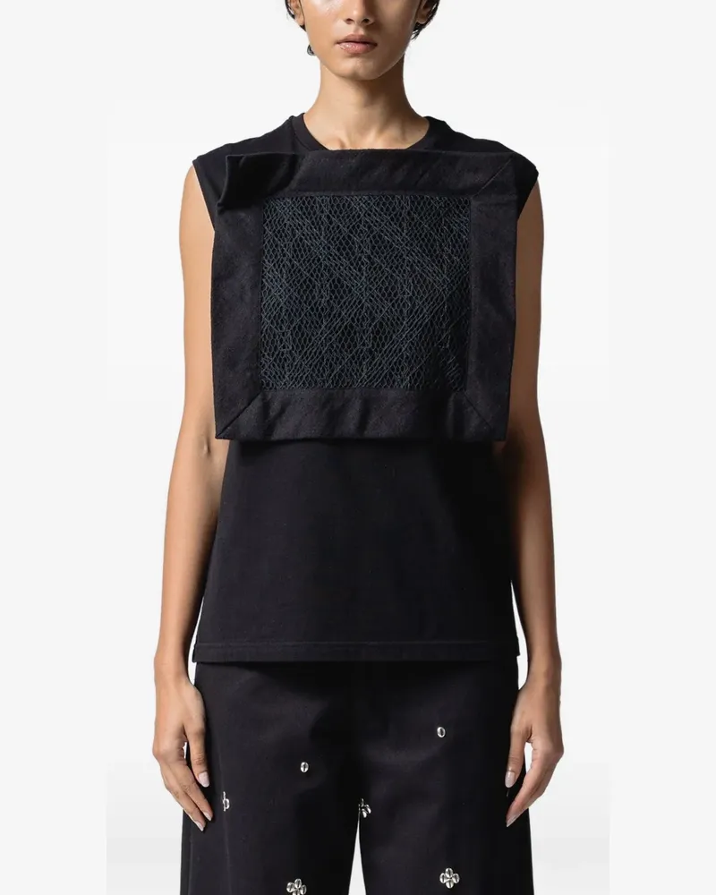 Muller of Yoshiokubo lace-panel sleeveless T-shirt - Schwarz Schwarz