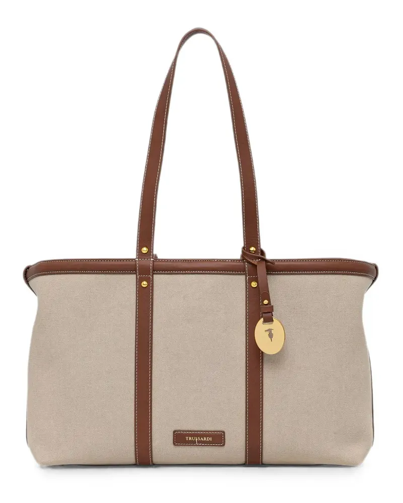 Trussardi Elba leather-trim canvas tote bag - Nude Nude