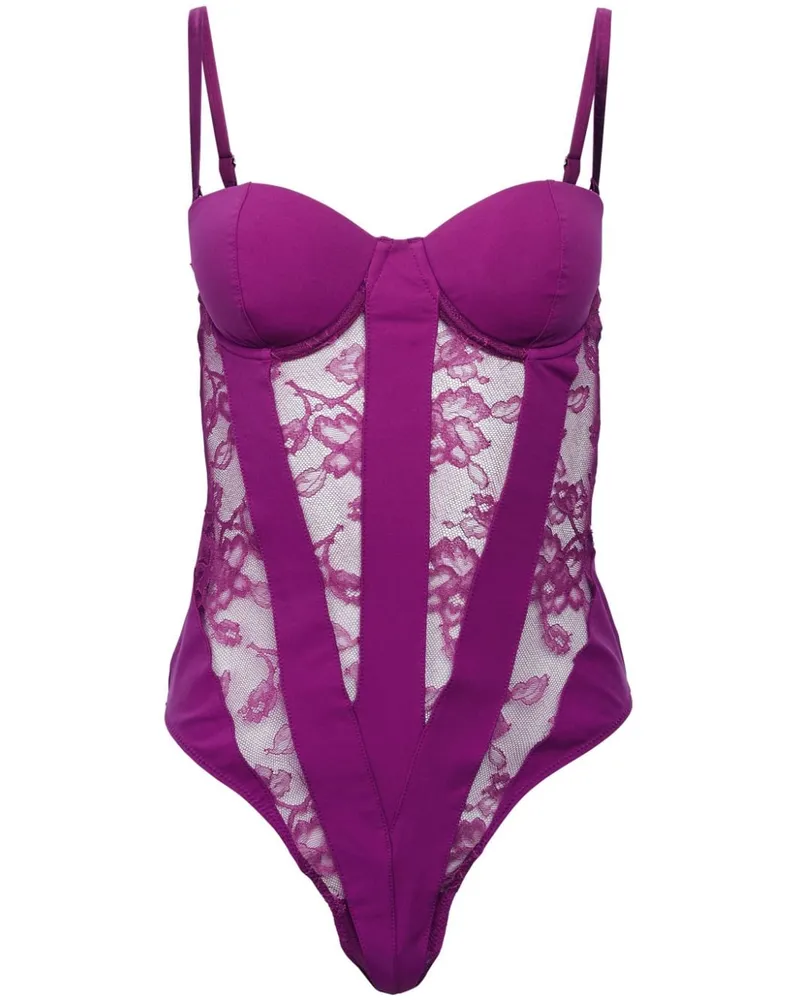 Fleur Du Mal Body aus Spitze mit Blumenmuster Rosa