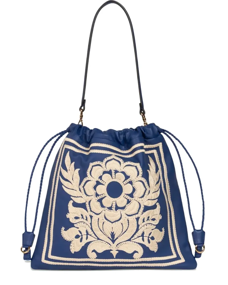 Etro Mittelgroße KALISPERA Schultertasche mit Blumenstickerei - Blau Blau
