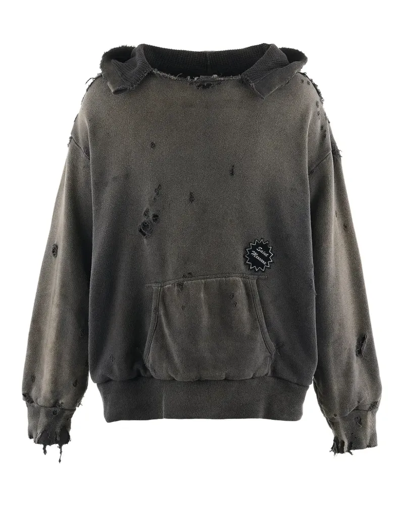 SAINT MXXXXXX distressed logo-patch hoodie - Grau Grau