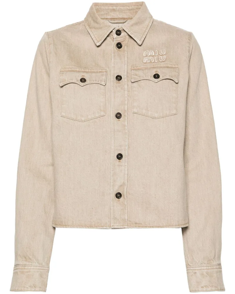 Miu Miu Jeanshemd mit Logo-Patch - Nude Nude