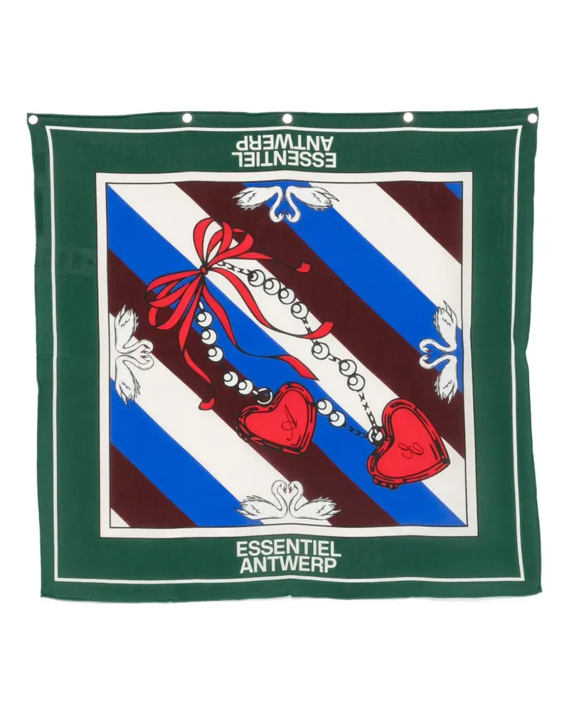 Essentiel Seidenschal mit Schwan-Print - Grün Grün
