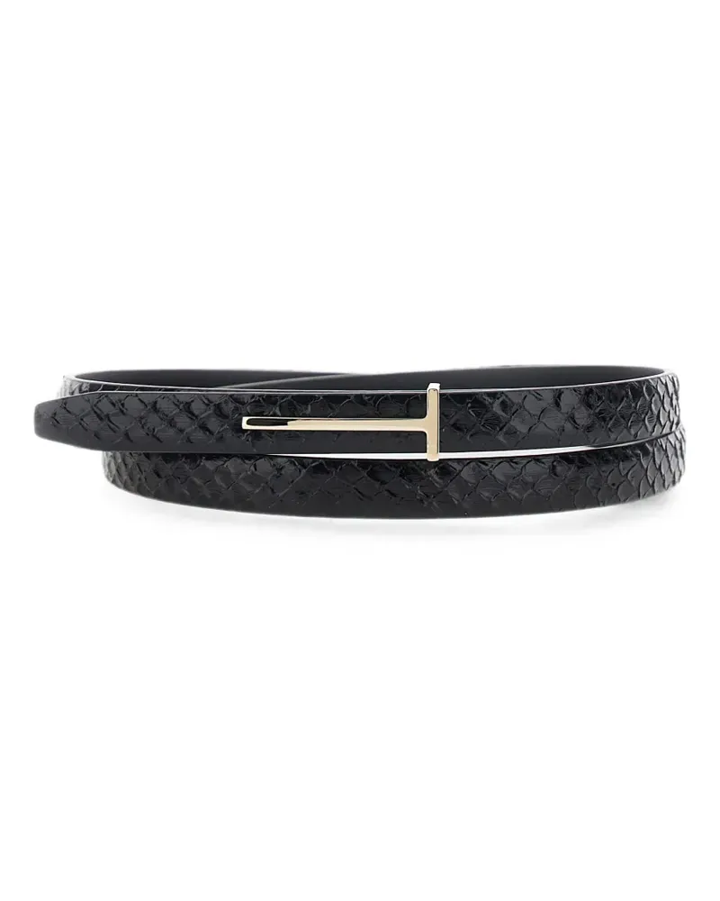 Tom Ford T-logo snakeskin-effect belt - Schwarz Schwarz