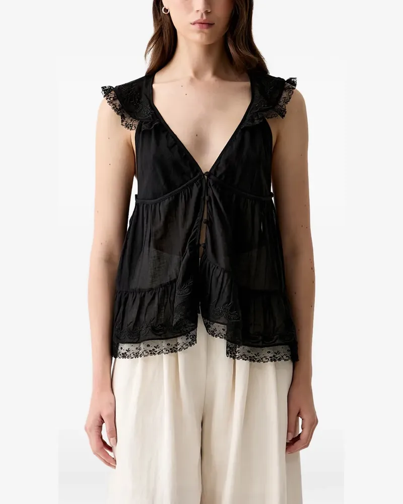 Hoss Intropia Celeste Bluse mit Spitzenbesatz - Schwarz Schwarz