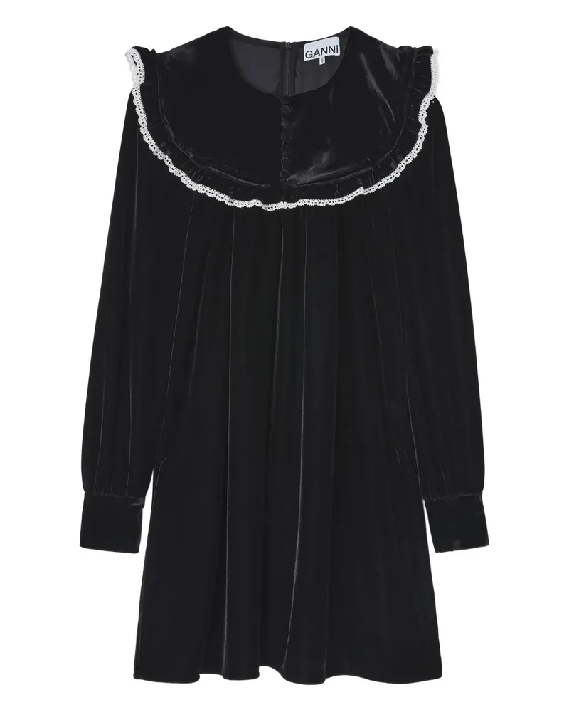 Ganni Kleid mit Rüschenkragen - Schwarz Schwarz