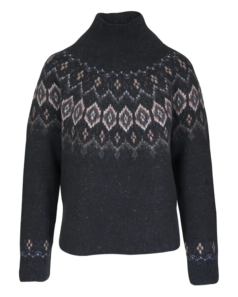 Vince Gemusterter Rollkragenpullover mit Donegal-Finish - Grau Grau