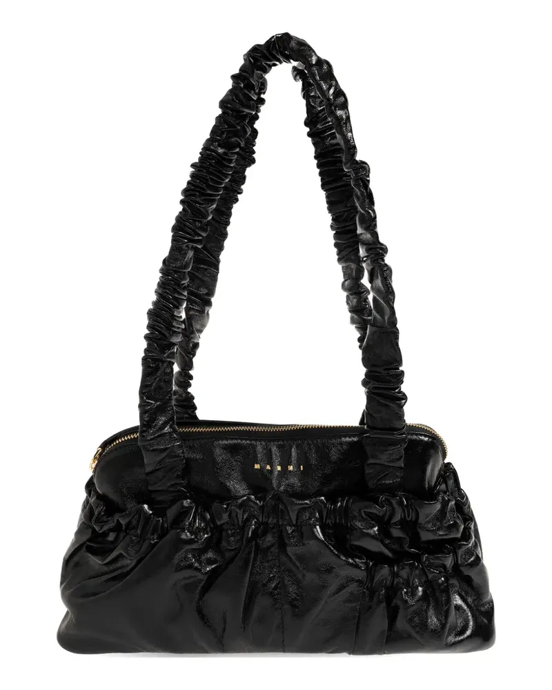 Marni ruched leather shoulder bag - Schwarz Schwarz