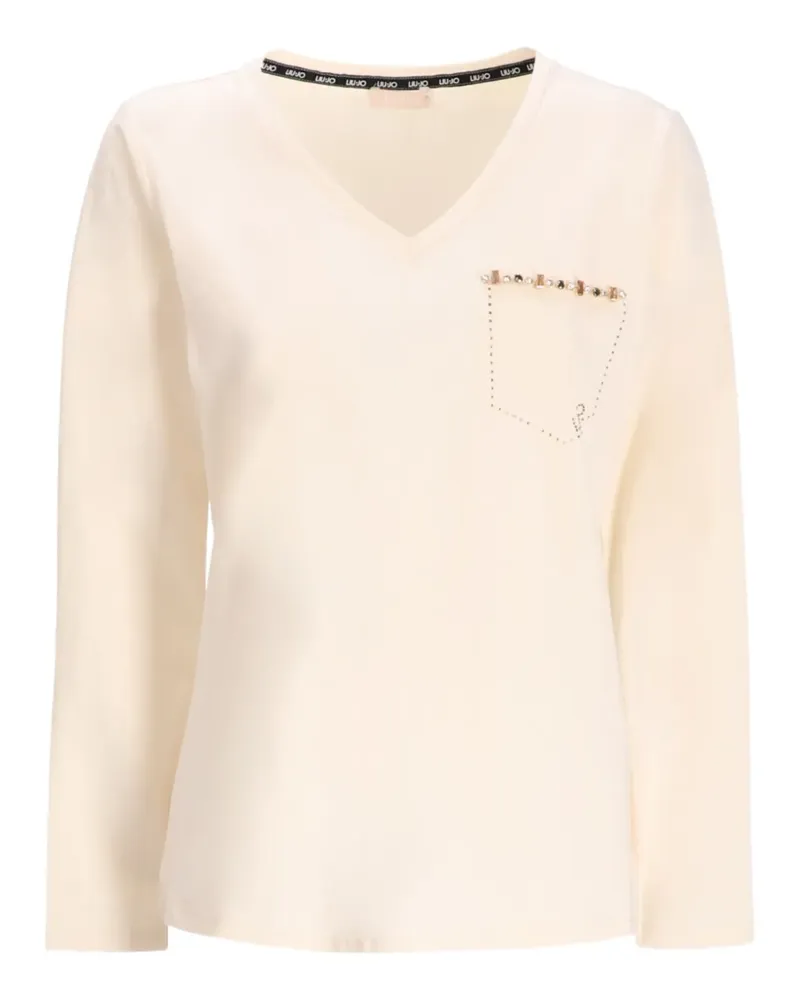 Liu Jo Verziertes Langarmshirt mit V-Ausschnitt - Nude Nude