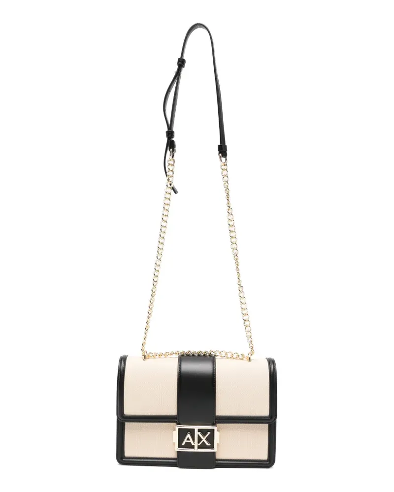 Armani Exchange logo-plaque panelled cross body synbag - Nude Nude