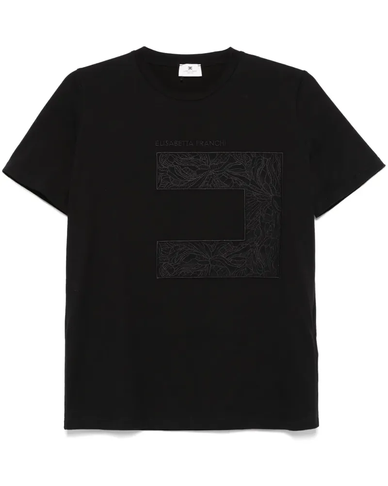 Elisabetta Franchi Jersey-T-Shirt mit Voile-Logo - Schwarz Schwarz