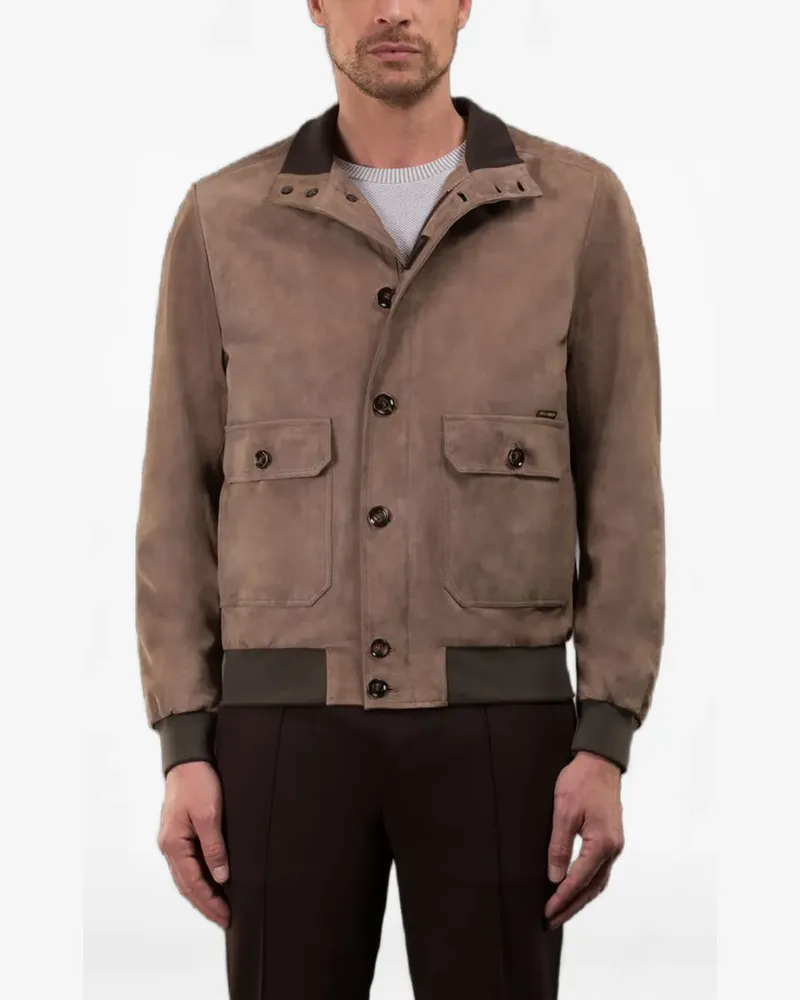 MOORER Carlos-Ur flap-pocket suede jacket - Braun Braun