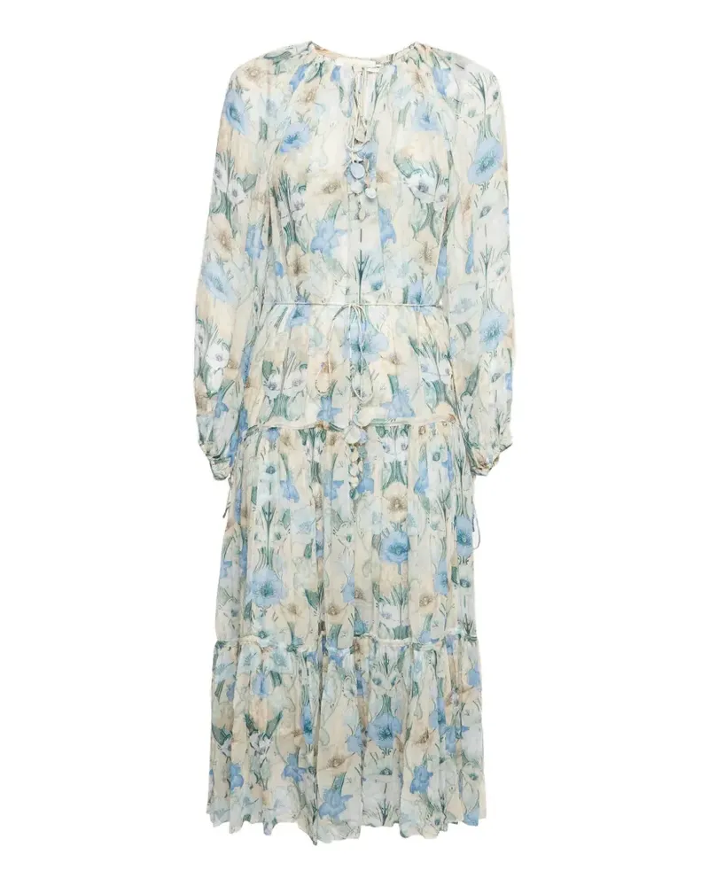Zimmermann Gestuftes Midikleid mit Blumenprint - Blau Blau