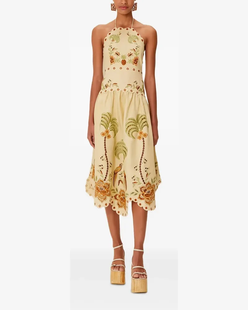 FARM Rio halter-neck embroidered midi dress - Nude Nude