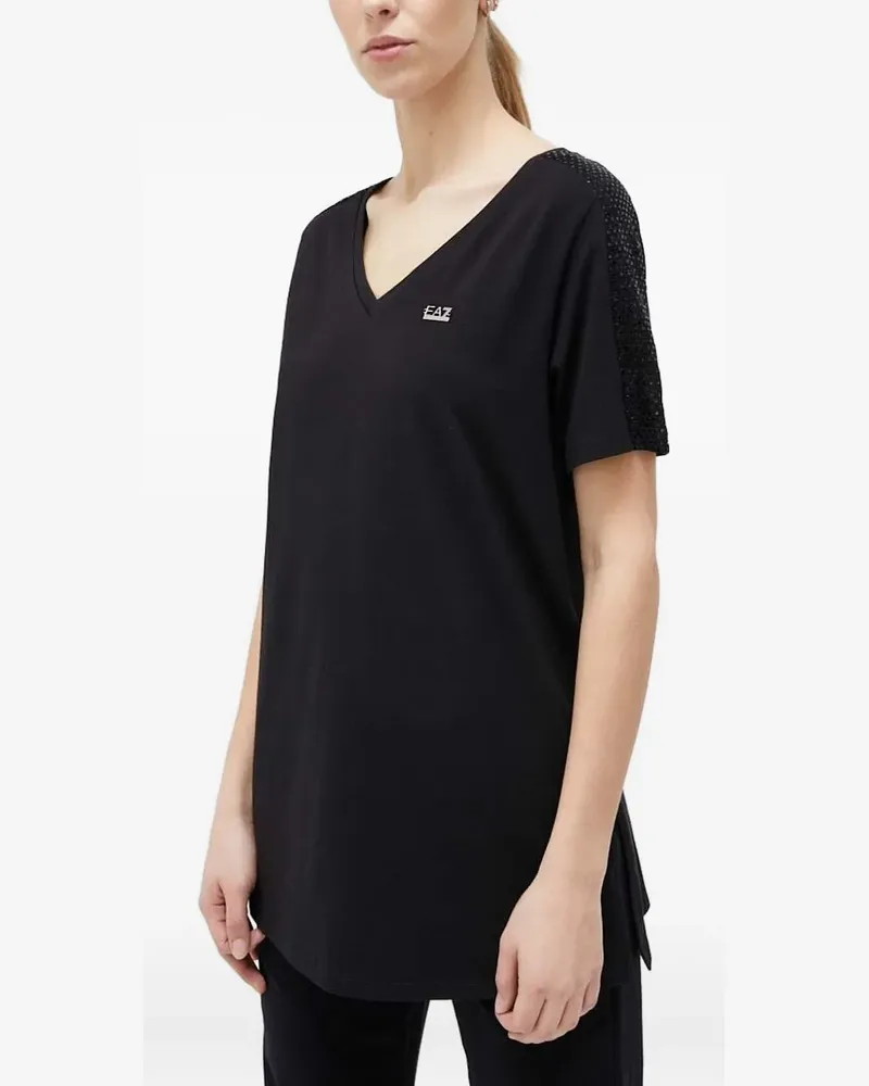EA7 T-Shirt mit Pailletten - Schwarz Schwarz