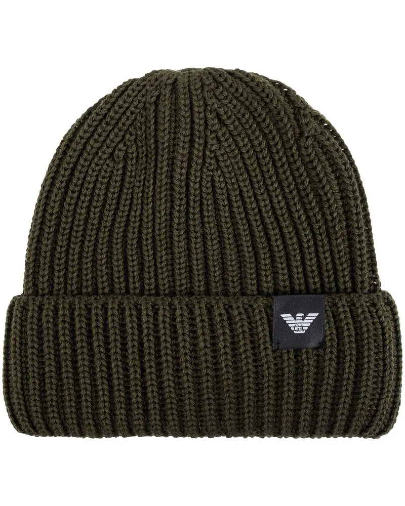 Emporio Armani Gestrickte Beanie mit Logo-Patch Grün