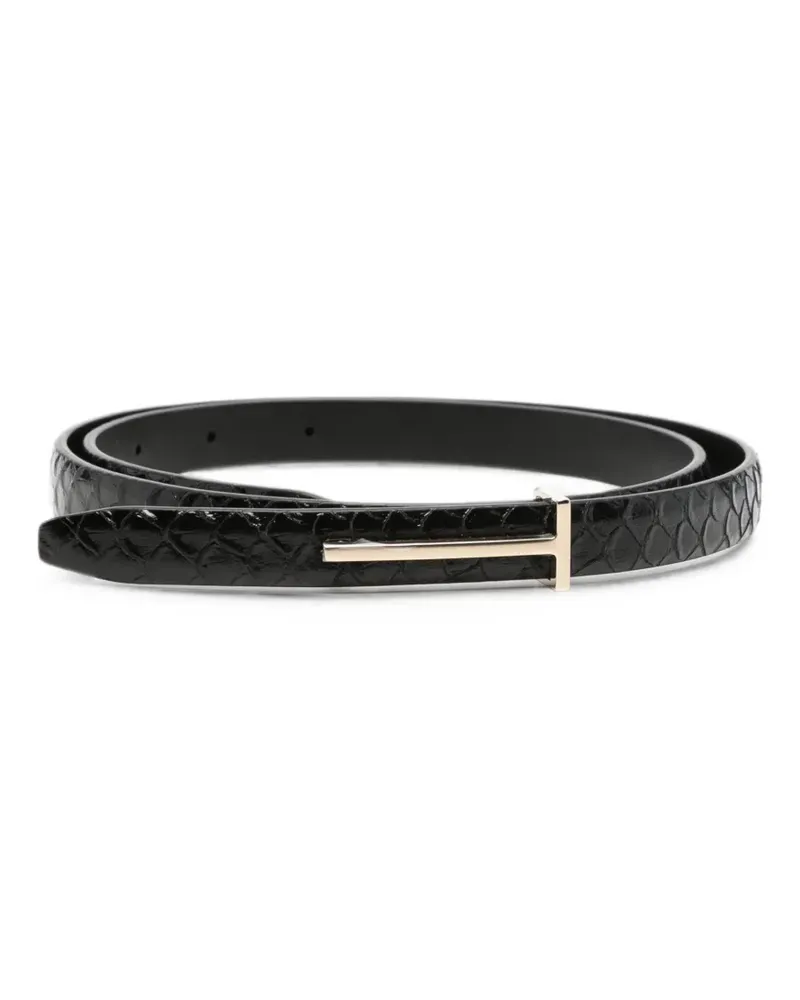 Tom Ford T-logo snakeskin-effect belt - Schwarz Schwarz