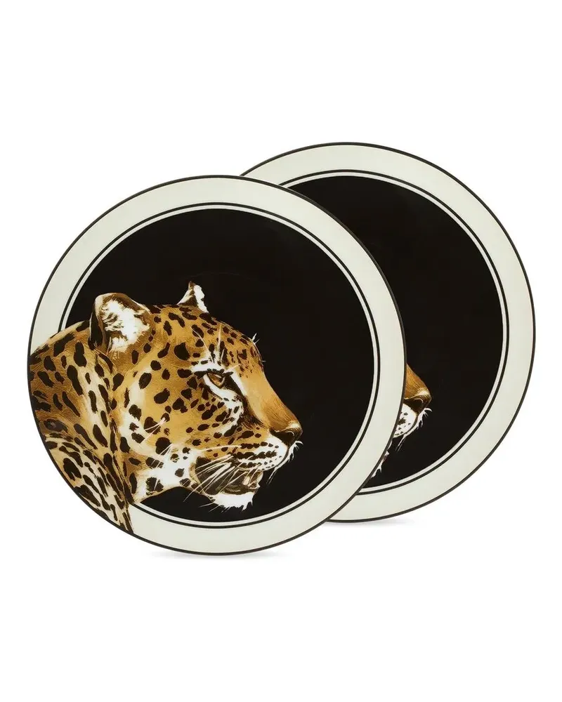 Dolce & Gabbana Set aus zwei Brottellern mit Leopard - Schwarz Schwarz
