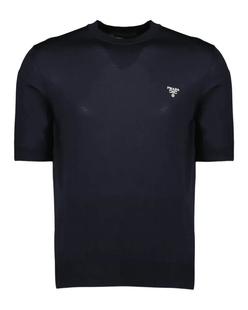 Prada T-Shirt mit Logo-Stickerei - Blau Blau