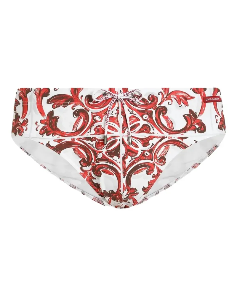 Dolce & Gabbana Hoch geschnittene Badehose mit Majolica-Print - Rot Rot