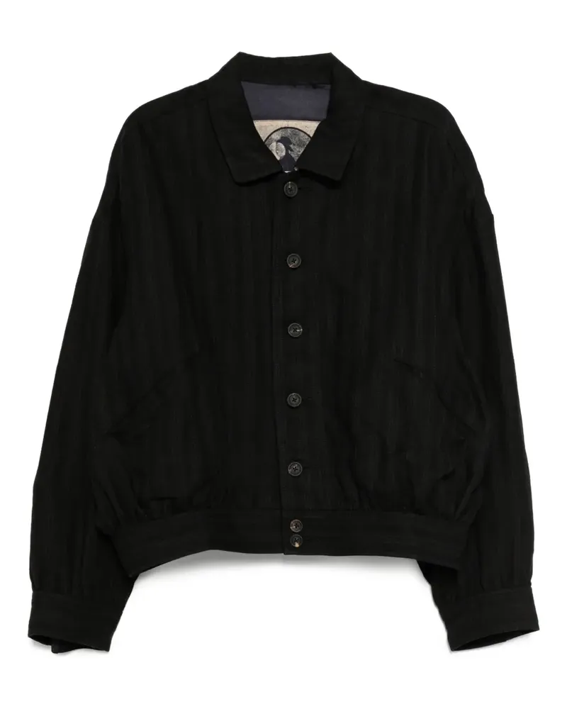 Ziggy Chen Gestreifte Jacke mit Spreizkragen - Schwarz Schwarz