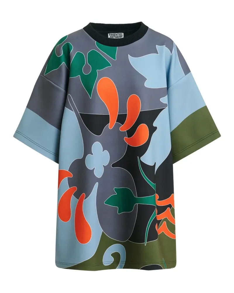 Essentiel Klassic Mini-T-Shirtkleid mit Blumenprint - Grau Grau
