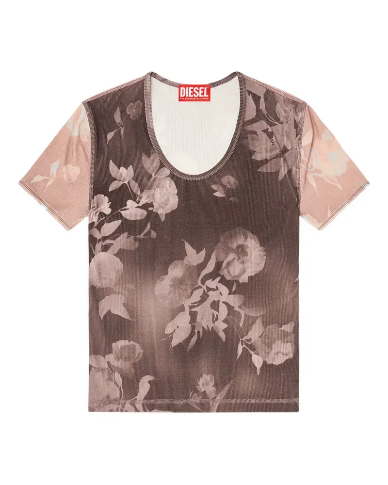 Diesel Geripptes Oberteil mit Blumenprint - Braun Braun