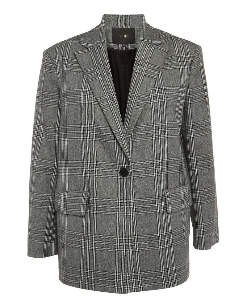 Maje single-breasted plaid-pattern regular-fit wool-blend blazer - Grau Grau