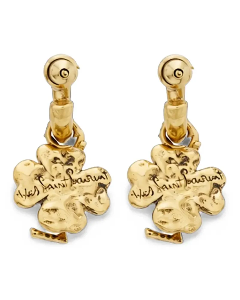 Saint Laurent Cassandre clover-charm hoop earrings - Gold Gold