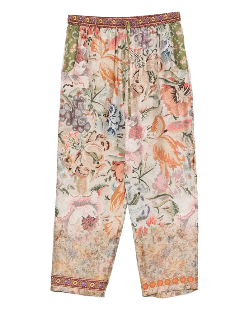Pierre-Louis Mascia floral-print embroidered trousers - Nude Nude