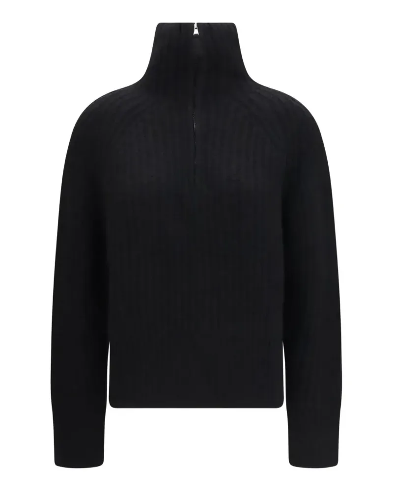 ALLUDE Gerippter Troyer Pullover mit kurzem Reißverschluss - Schwarz Schwarz