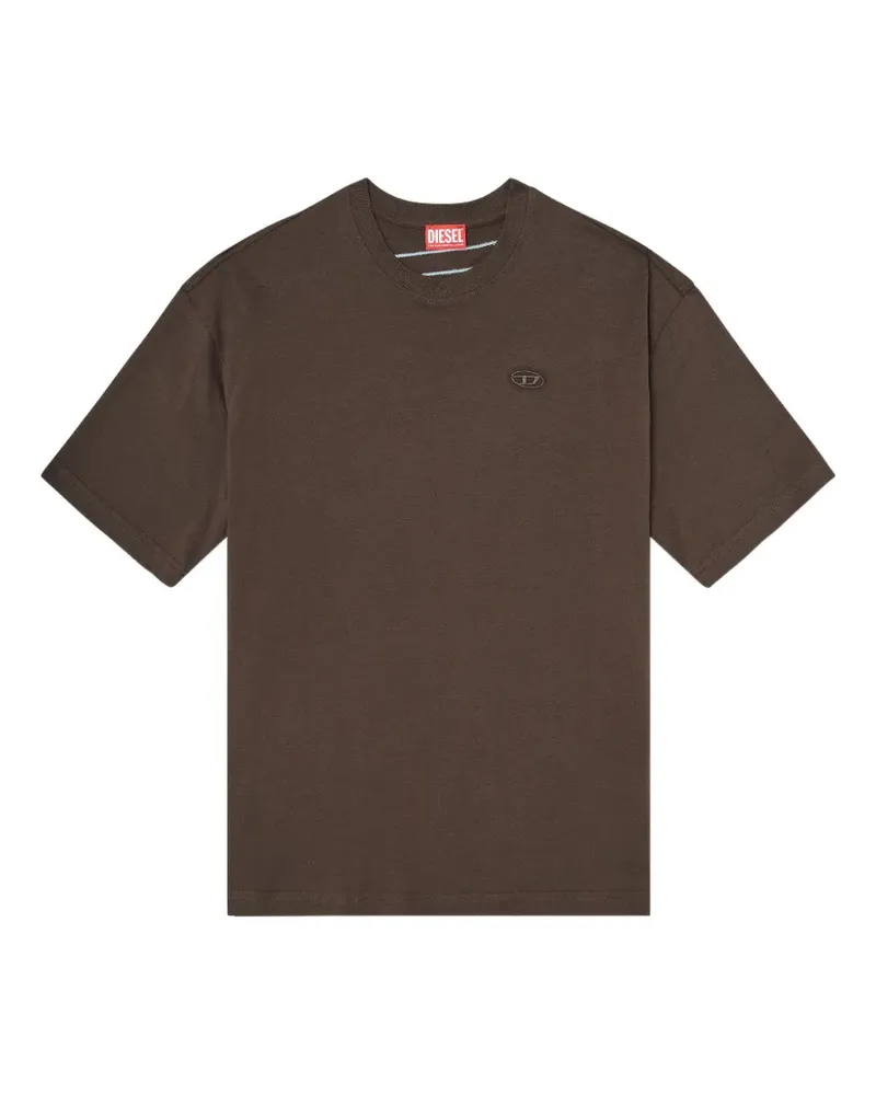 Diesel logo-embroidered washed-finish T-shirt - Braun Braun