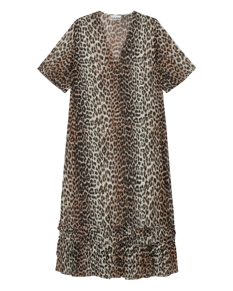 Ganni Gerüschtes Kleid mit Leoparden-Print - Nude Nude