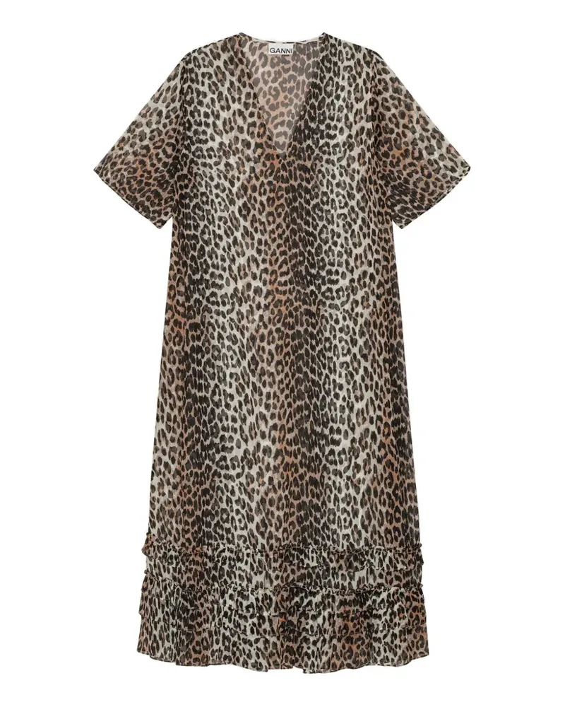 Ganni Gerüschtes Kleid mit Leoparden-Print - Nude Nude