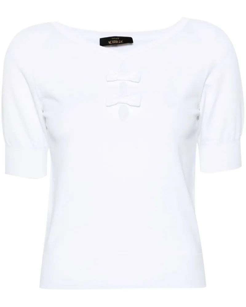 Twin-Set Geripptes Strickoberteil mit Schleife - Weiß Weiß