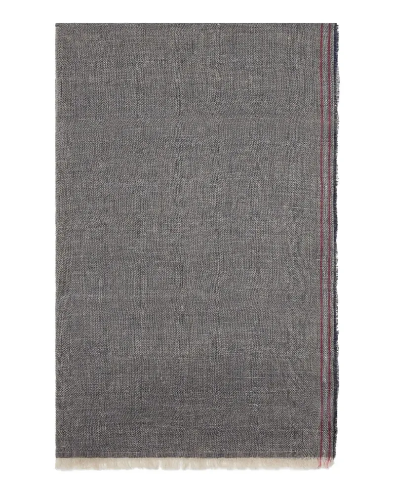 Brunello Cucinelli herringbone-pattern striped-edge scarf - Grau Grau