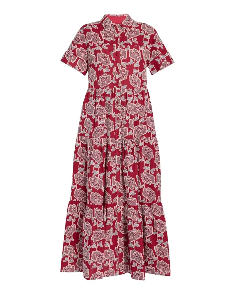 Erdem floral-embroidered tiered shirt dress - Rot Rot