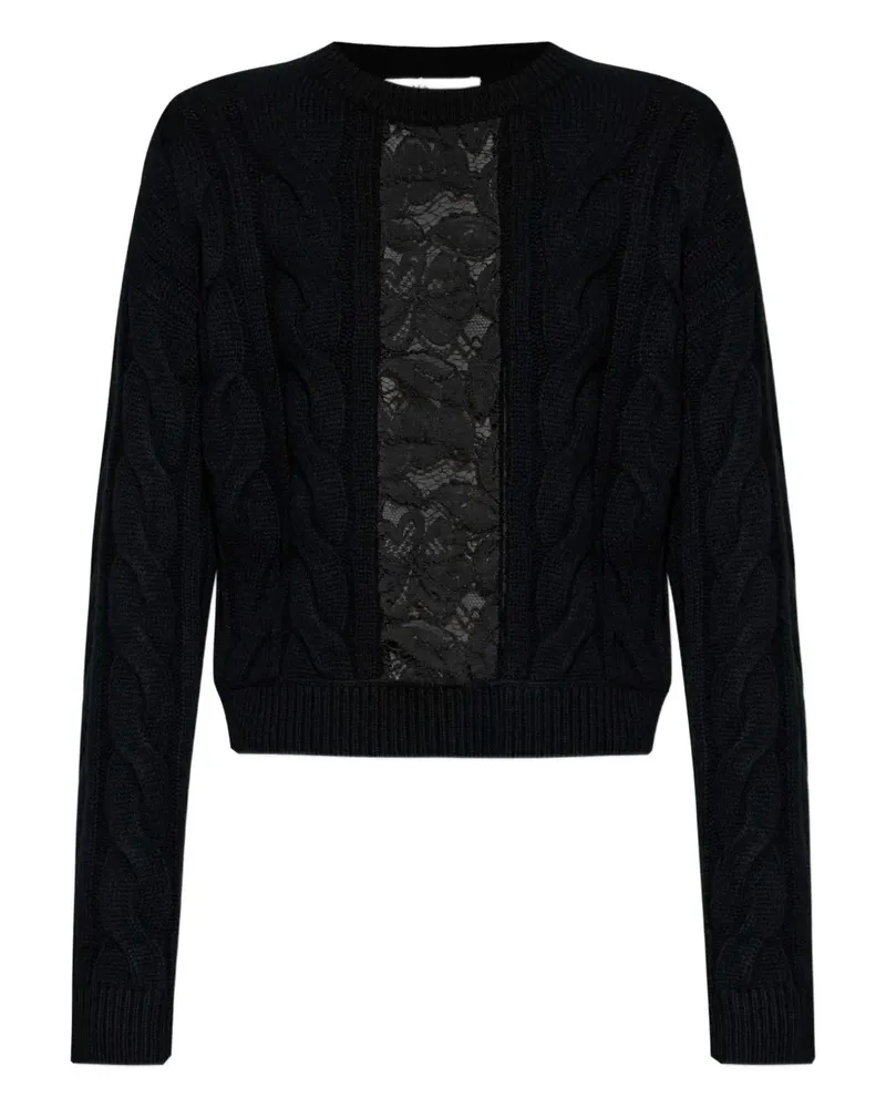 Max Mara Zopfmuster-Pullover mit Spitzeneinsatz - Schwarz Schwarz