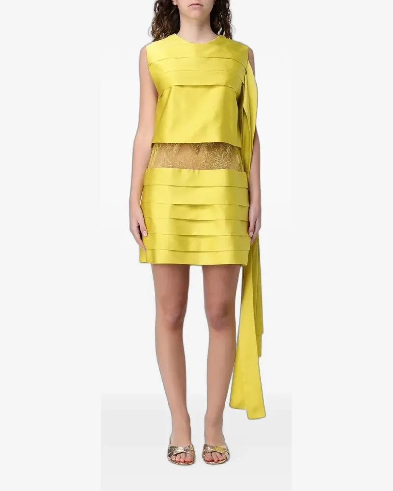 Ferragamo lace-panelled tiered mini dress - Gelb Gelb
