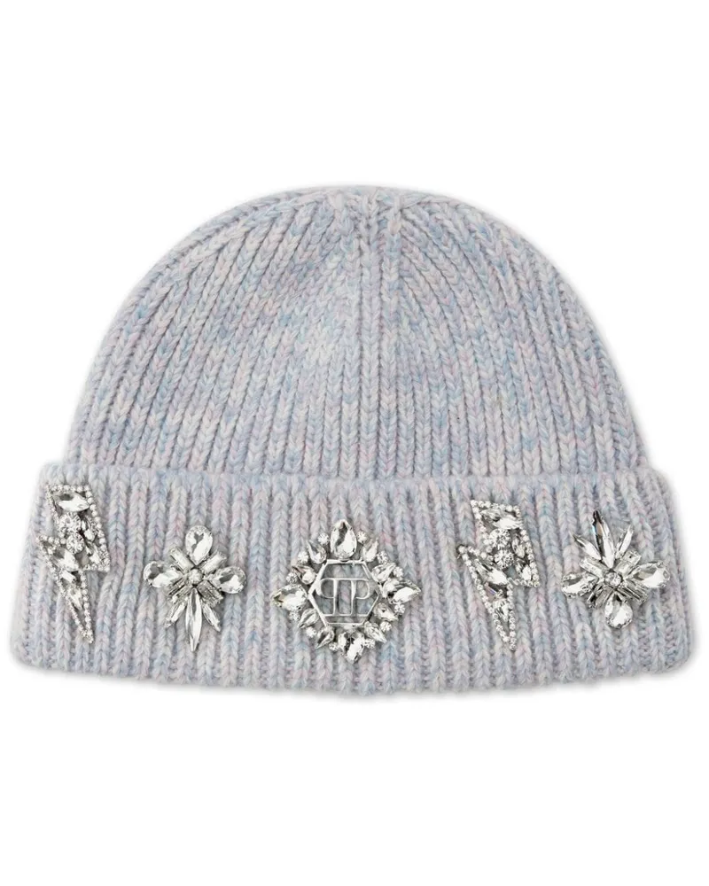 Philipp Plein Beanie mit Brosche - Blau Blau